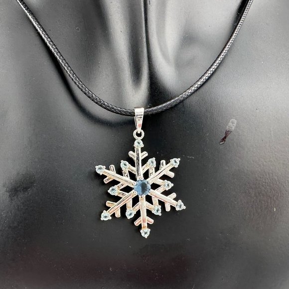 London Blue Topaz Fun and Festive Snowflake Necklace - Picture 7 of 13